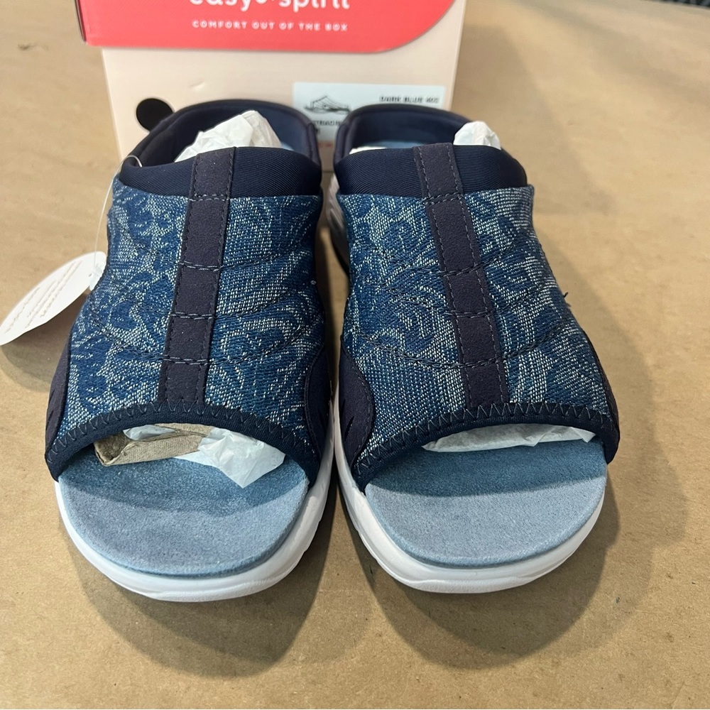 Easy Spirit Womens Traciee 7 Wedge Open Toe Slide Sandals Dark Blue SZ 8 - Picture 2 of 8